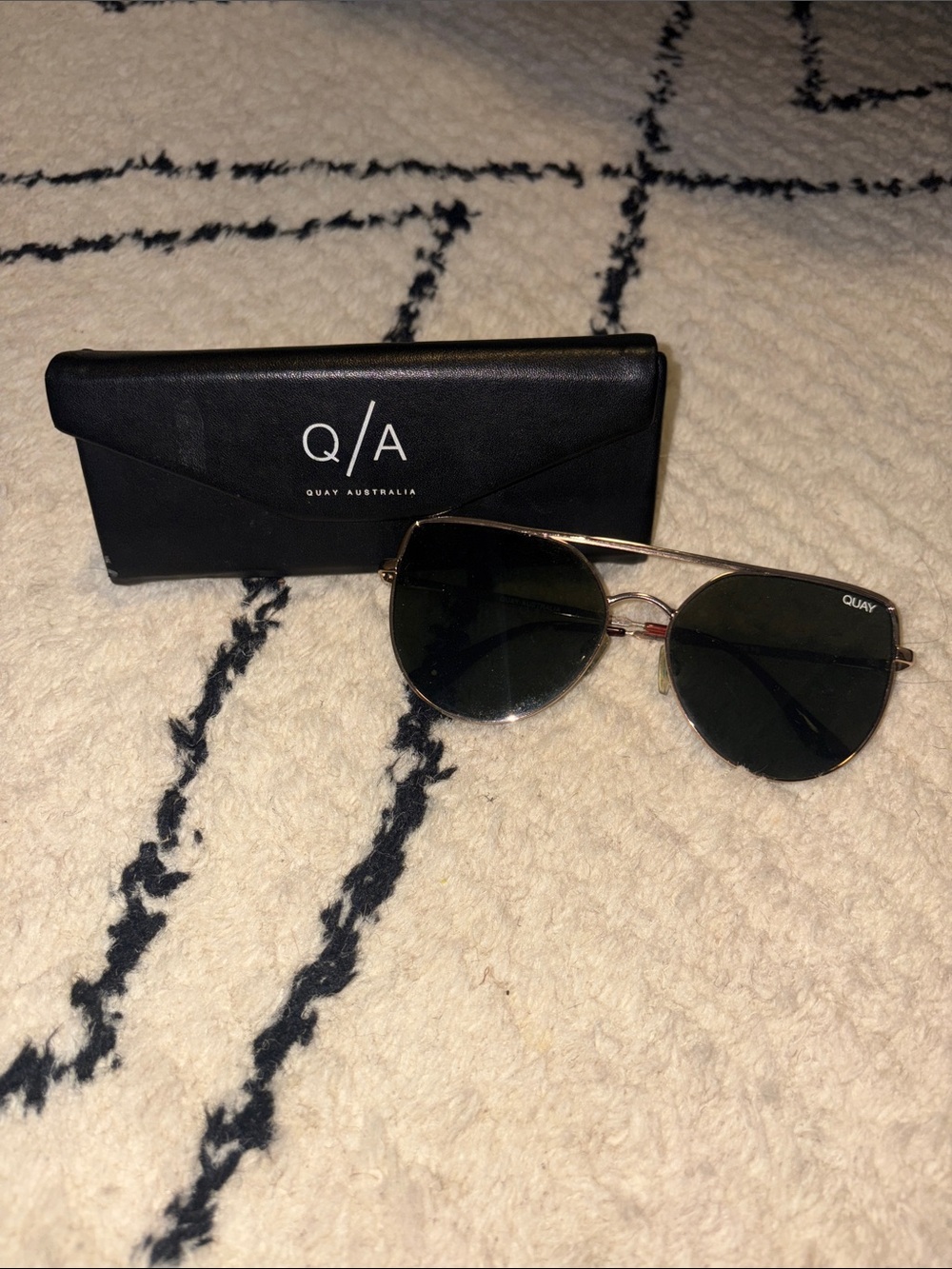 Quay Australia Santa Fe Gold Frame Dark Green Lens Aviator Sunglasses